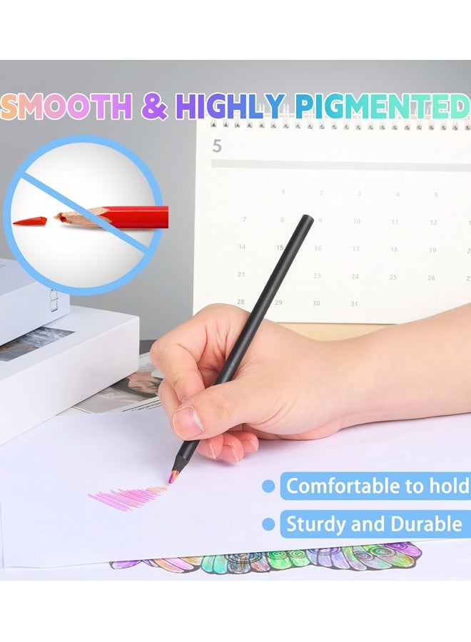 أقلام تلوين بألوان قوس قزح، ١٢ لونًا، مناسبة للأولاد والبنات، أقلام تلوين خشبية سوداء متعددة الألوان، كمية كبيرة للتلوين والرسم والتخطيط. - Image 5